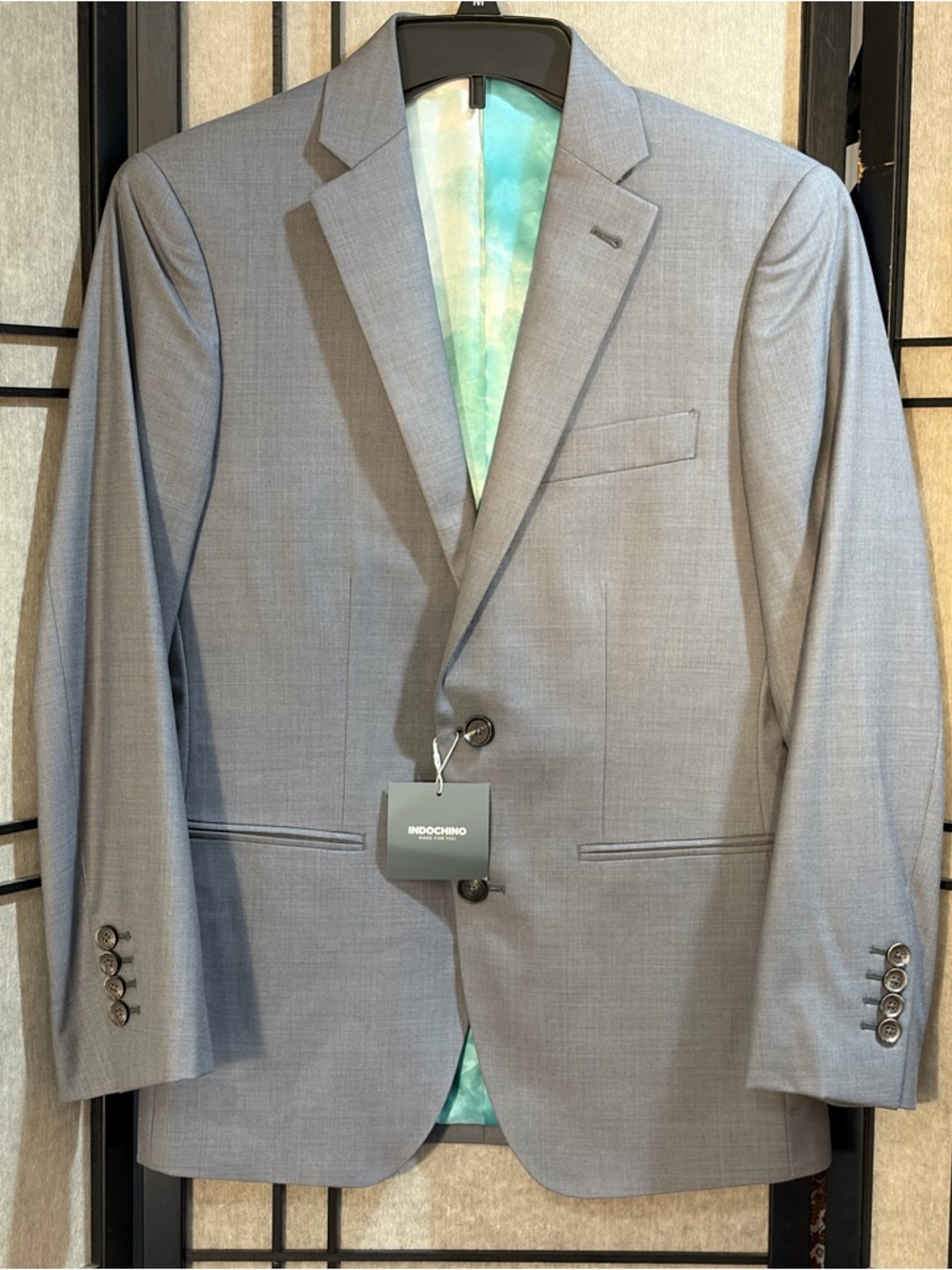 INDOCHINO Mens 38R charcoal Gray Wool Blazer Sport Coat Two Button Jacket Suit